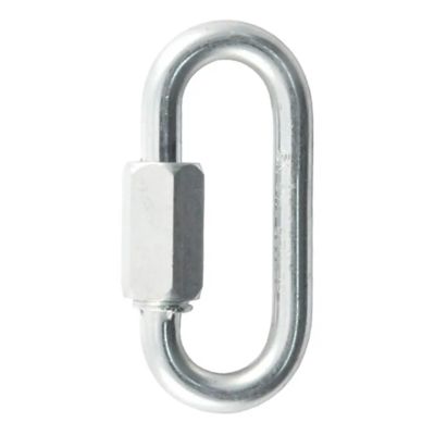 Steel carabiner clip for trailer safety chains with threaded quick link, ideal for secure connections and high break strength.