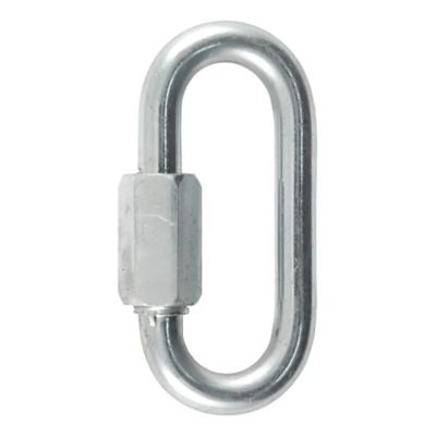 Steel threaded quick link carabiner clip for trailer safety chains, showcasing durable design and secure connection.