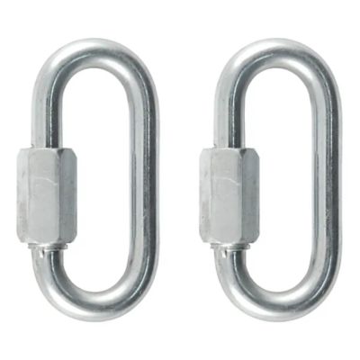 Threaded quick link trailer safety chain hook carabiner clips in silver, 2-pack, showcasing sturdy design and durability.