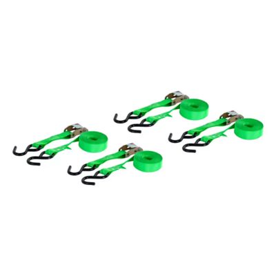 Dark green nylon cargo straps with hooks, 4-pack, ideal for secure loading.