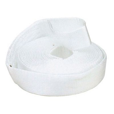 Yellow nylon recovery tow strap with high break strength, rolled for compact storage. Ideal for vehicle recovery.