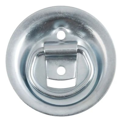 Recessed trailer rope ring tie-down anchor with a shiny metallic finish, featuring a sturdy build and mounting holes.