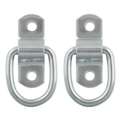 Pair of CURT surface-mounted D-ring tie down anchors with high break strength displayed on a white background.