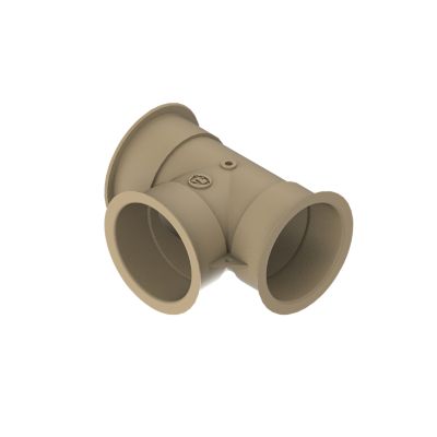 Beige T-shaped air duct fitting for heating systems, featuring a durable design for efficient air flow.