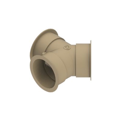 Beige Y-shaped air duct fitting for HVAC systems, featuring dual openings and smooth design for efficient airflow distribution.