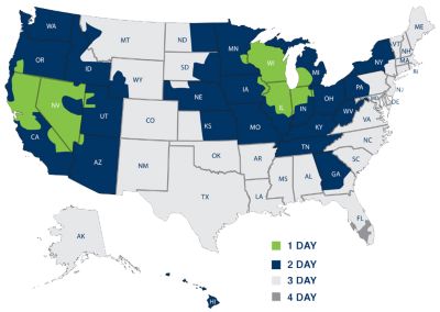 Del City Shipping map with distribution timing zones