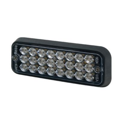 Rectangular directional LED light with multiple clear bulbs in a black housing, designed for high visibility signaling.