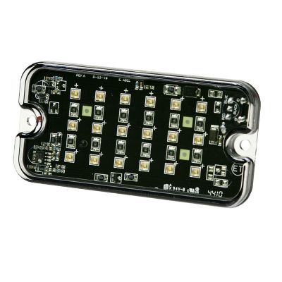 Rectangle amber directional LED light, surface-mounted with multiple components visible, black base, ECCO 3931A model.