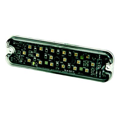 Elongated rectangle amber directional LED light with surface mount design and visible circuitry.