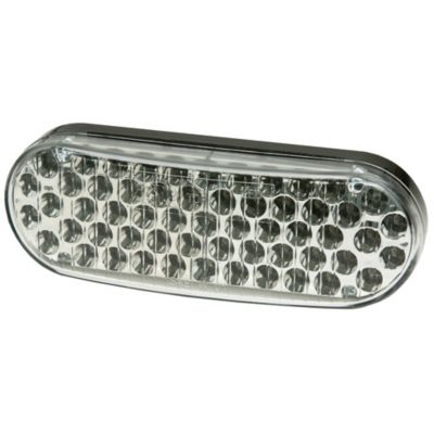 Oval LED grommet mount light with clear lens, displaying amber illumination, ideal for reliable vehicle lighting.