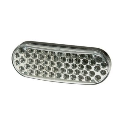 Oval amber LED grommet mount light with clear lens, featuring a grid of multiple LED bulbs for enhanced visibility.