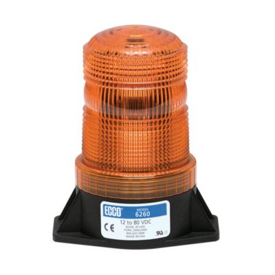 Amber LED industrial beacon with a ribbed design and dual bolt mount, suitable for low-intensity lighting applications.
