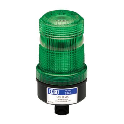 Green 6200 Series LED beacon with a durable, ribbed lens for permanent mounting, designed for low-intensity signaling.