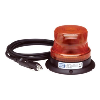 Amber LED beacon with magnetic mount and coiled power cord, ideal for safety and emergency vehicles.