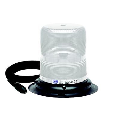 Medium profile LED beacon with a transparent dome and vacuum magnet base, ideal for signaling and safety applications.