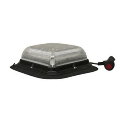 Square ECCO LED beacon with low profile, clear dome, amber LEDs, designed for vehicle safety and visibility.