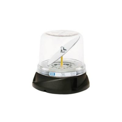 LED rotating beacon with clear dome and sturdy black base, designed for high visibility and durable performance.