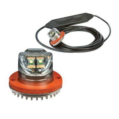 Concealed amber Hide-A-LED with four LEDs, featuring a compact design and wiring for discrete warning applications.