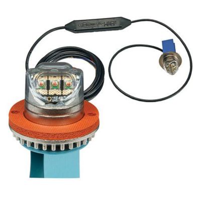 Concealed warning light with amber LEDs and wiring harness, featuring a compact design for versatile vehicle installation.