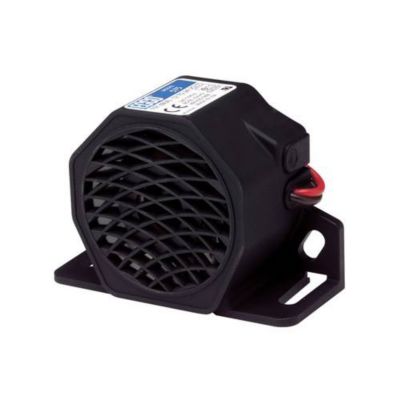 ECCO EA9724 Smart Alarm, multi-frequency back-up alarm with a durable black casing and red wiring connectors.