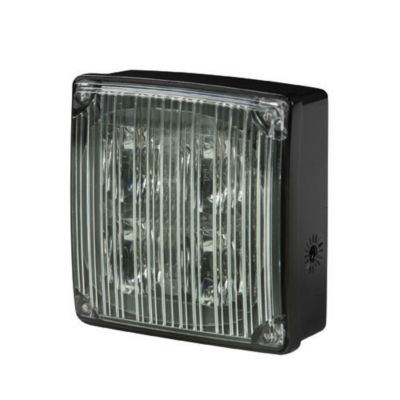 Amber LED directional light with a clear ribbed lens and black casing, designed for surface or bracket mounting.