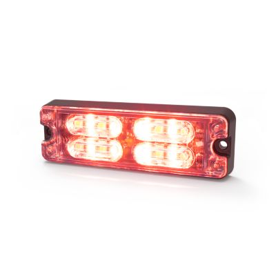 Red surface mount LED directional light with 36 flash patterns, ideal for emergency vehicles, featuring 12 LEDs, 12/24V.