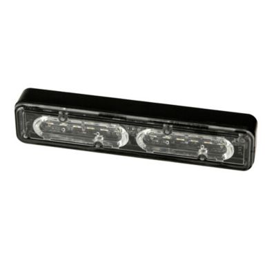 LED directional light bar with dual colors, showcasing red and clear flashes in horizontal black casing.
