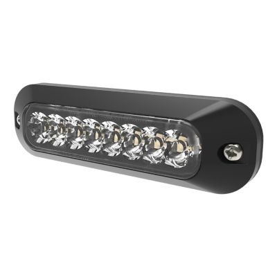 LED directional light with eight amber and blue LEDs, surface mount design, ideal for vehicles, operates on 12/24V.