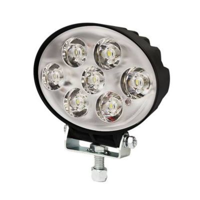 Oval LED floodlight with seven bright LEDs, durable casing, and versatile mounting bracket for various vehicles and machinery.