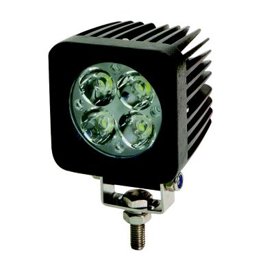 Square LED worklamp with four bulbs, flood beam design, ECCO EW2403, mounted on a versatile bracket.