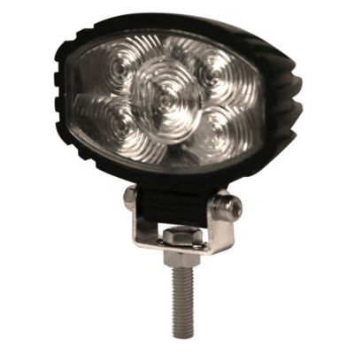 Oval flood light with LED bulbs, mounted on adjustable bracket, featuring durable black housing and reflective lens design.