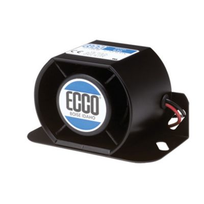 ECCO Backup Alarm with a sleek black housing, featuring a durable design for reliable vehicle safety and alert systems.