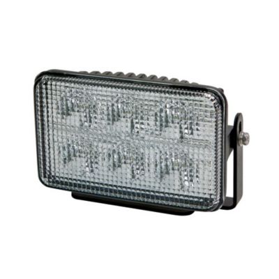 Rectangular LED light with a clear, textured lens and black frame, showcasing six LED bulbs for bright illumination.
