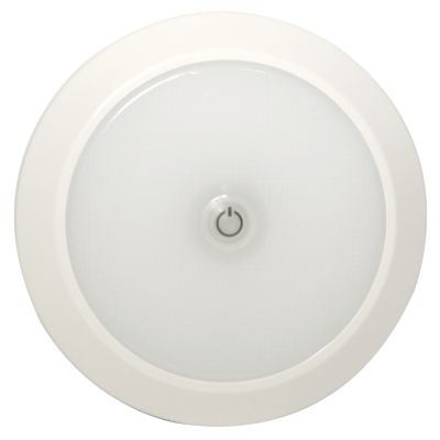 White circular LED interior light with switch and sleek design, ideal for providing bright flood illumination in any space.