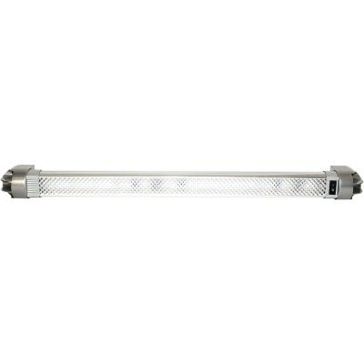 LED interior light with a sleek cylindrical design and bright flood illumination, featuring a durable silver finish.