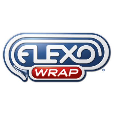 Flexo Wrap logo featuring a sleek design with blue and red colors, symbolizing durable sleeving with hook and loop feature.