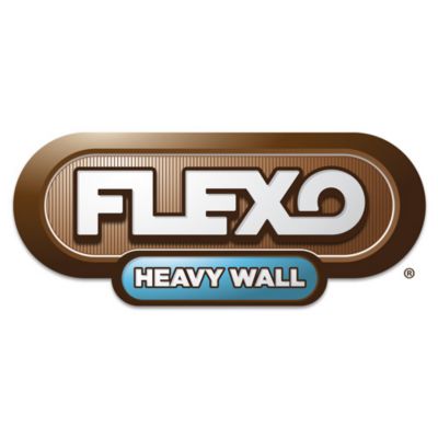 Flexo Heavy Wall Expandable Sleeving logo in a brown and white design, highlighting durability and flexibility features.