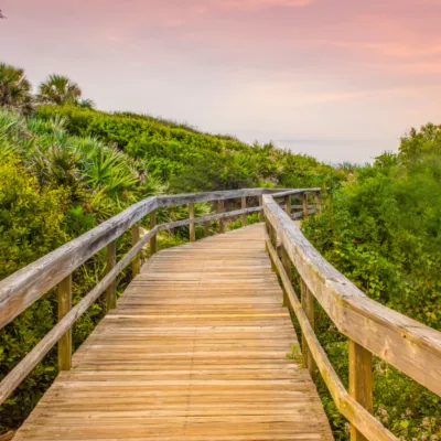 boardwalk at sunset