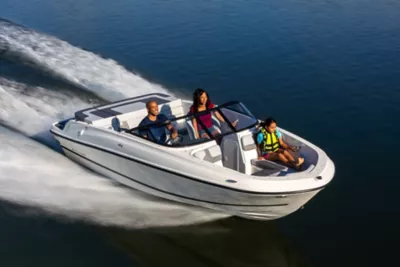 family riding a VR4 bowrider boat