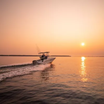 boating at sunset
