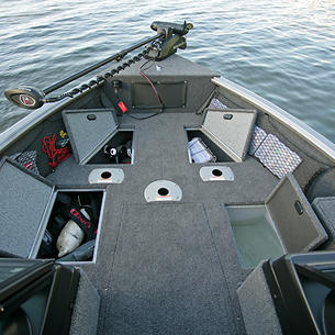 Impact XS Bow Deck Storage Compartments and Livewell Open