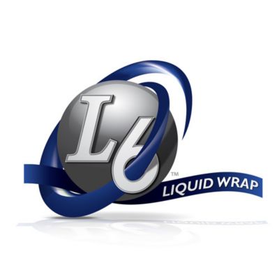 L6 Liquid Wrap logo featuring a metallic sphere wrapped in sleek blue ribbon accents, highlighting brand design.