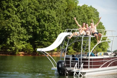 friends on a pontoon at lake norman cornelius