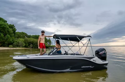 rear of the Element M17 deck boat