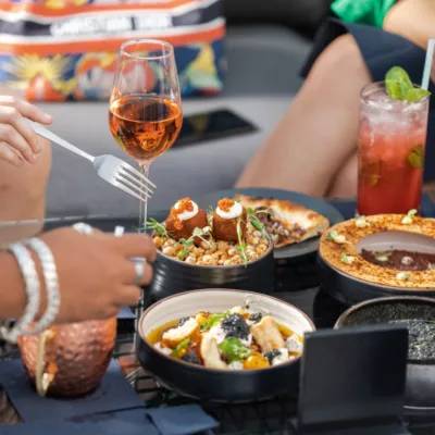 food and utensils on a table