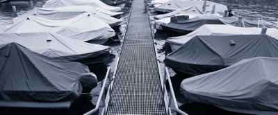 Boats on Dock Covered for Winter Storage