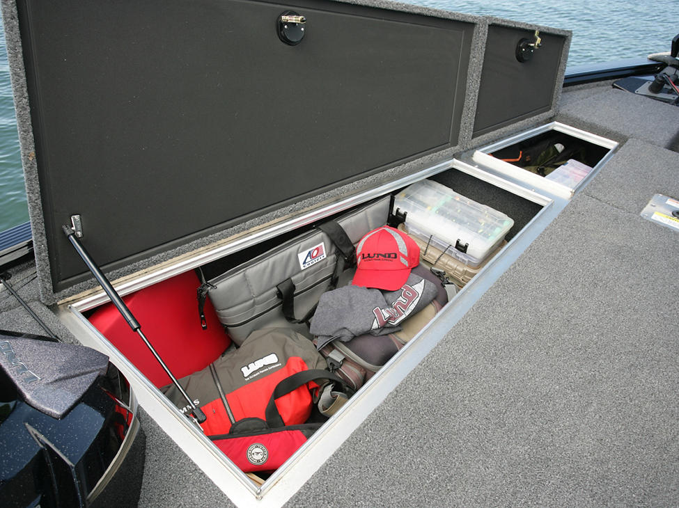 Pro-V Bass Bow Deck Port Storage Compartments Open