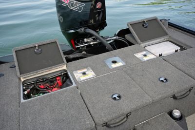 Pro-V Bass XS Aft Deck Storage Compartments Open