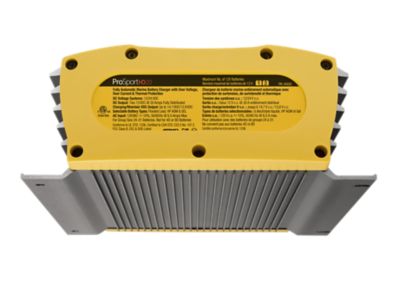 ProMariner ProSportHD on-board marine battery charger with durable yellow top and efficient cooling fins.