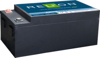 Lithium battery RELiON RB170, 12V, black with blue and green label, suitable for series use up to 48V.